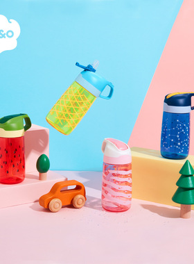 450ml悟童夏夜塑胶杯带吸管trian安心材质儿童小学生专用塑料水杯