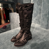 2026新款 花朵蝴蝶结绑带长靴厚底增高显瘦高筒长筒靴街头机车风靴