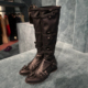 2026新款 花朵蝴蝶结绑带长靴厚底增高显瘦高筒长筒靴街头机车风靴