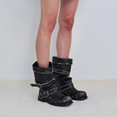 粗跟复古擦色中筒靴韩版 小众设计马丁靴折叠工装 靴皮带扣堆堆靴女