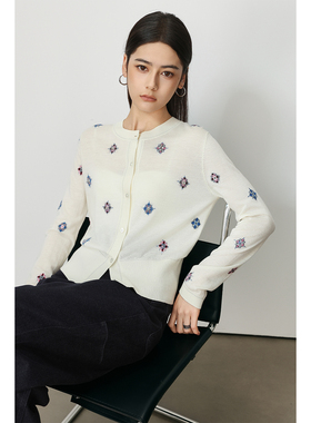 Chicnine | 烫钻重工开衫毛衣圆领百搭气质上衣miu系甜美针织开衫