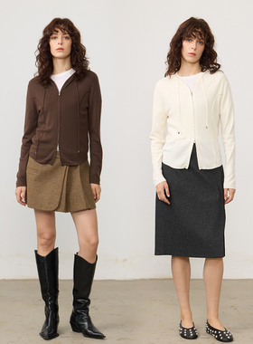 Chicnine |帽衫拉链款羊毛针织连帽基础款毛衣简约百搭韩系开衫