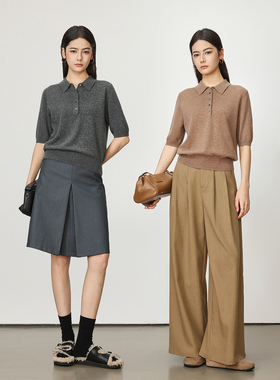 Chicnine | 康赛妮polo羊绒短袖小翻领简约休闲针织上衣气质复古