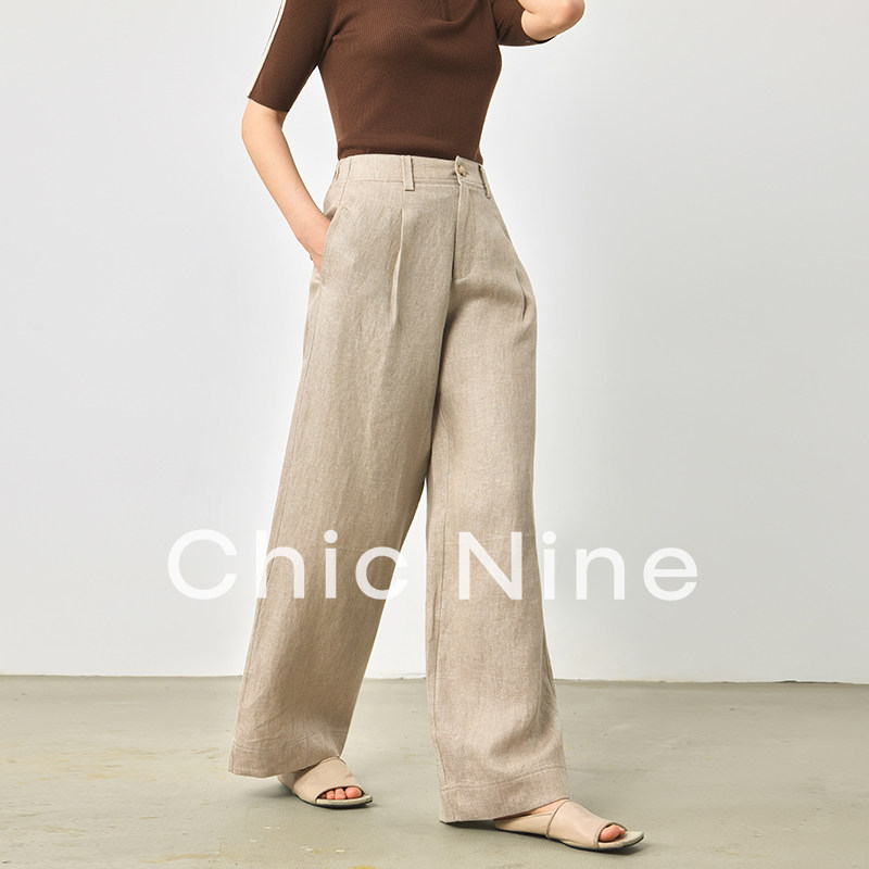 Chicnine | 感高腰宽松显瘦直筒裤女休闲百搭阔腿亚麻裤子长裤