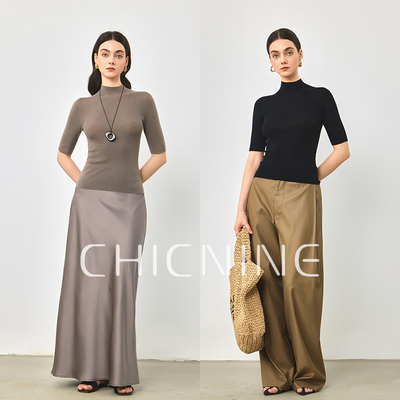 Chicnine | 半高领短袖针织衫女修身显瘦百搭打底衫无缝一体上衣