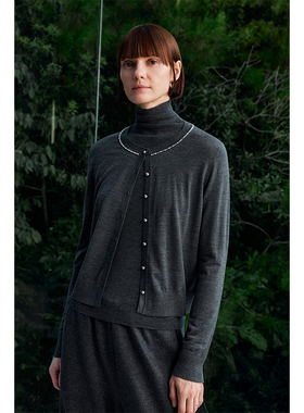 Chicnine | 珍珠领开衫小香风气质短款针织衫重工毛衣外套秋冬季