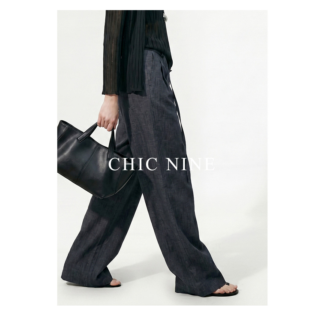 Chicnine |直筒休闲裤2026年夏季抽绳宽松简约高档棉麻阔腿长裤女