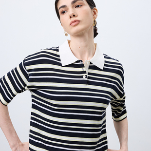 POLO衫 条纹短袖 女宽松型休闲翻领高端T恤 2026年春夏季 Chicnine