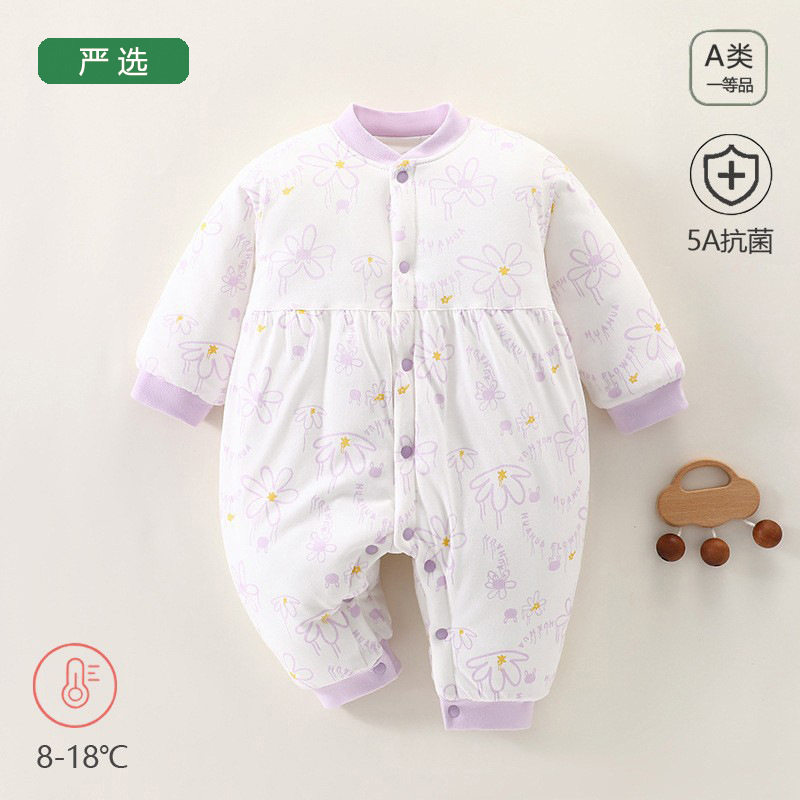 冬季婴儿夹棉连体衣a类纯棉新生儿宝宝哈衣加厚棉服爬爬服婴童装
