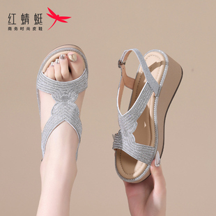 红蜻蜓坡跟凉鞋女款2025新款厚底增高不累脚时尚夏天配裙子女鞋软