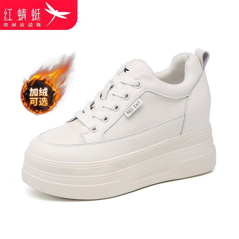 红蜻蜓内增高保暖小个子小白鞋