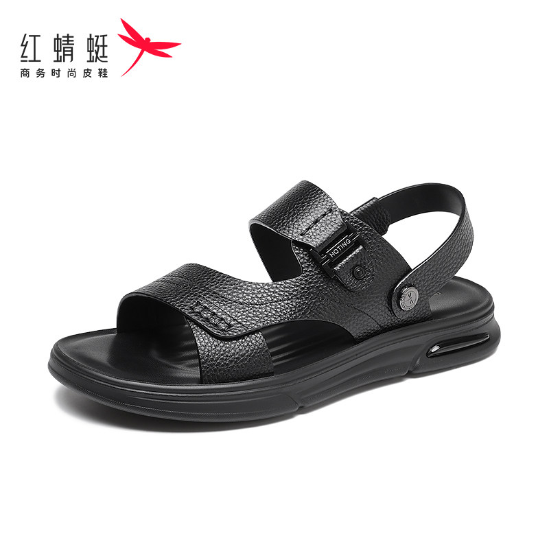 红蜻蜓男休闲沙滩凉鞋头层牛皮男士舒适两穿拖鞋真皮软底爸爸凉拖