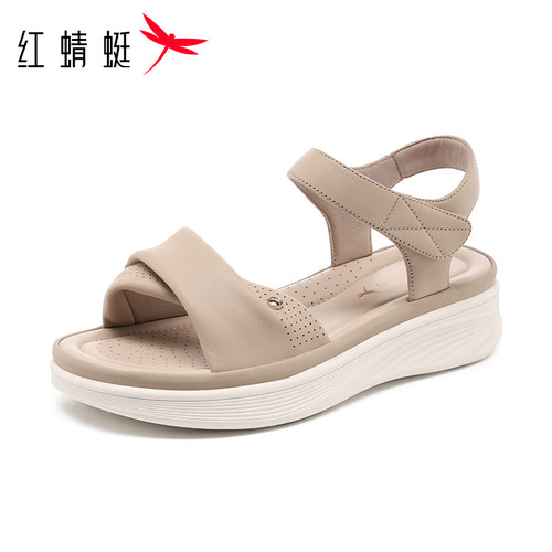 红蜻蜓真皮休闲运动休闲女凉鞋