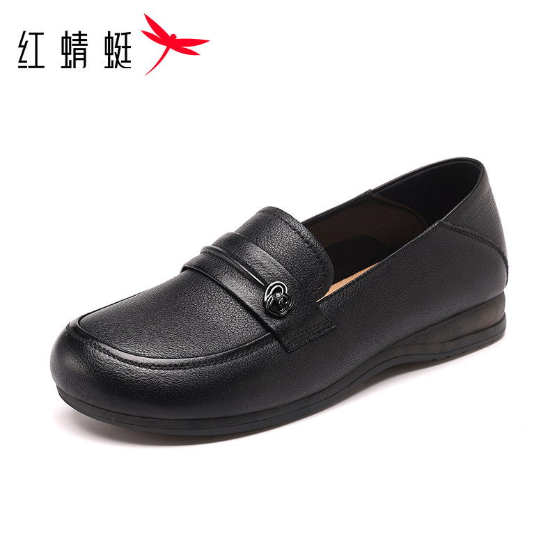 红蜻蜓妈妈鞋女浅口一脚蹬乐福鞋