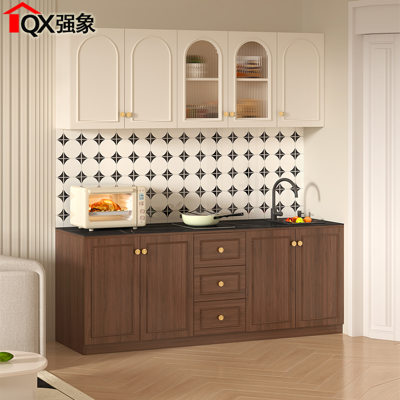 奶油中古岩板餐边柜橱柜定制