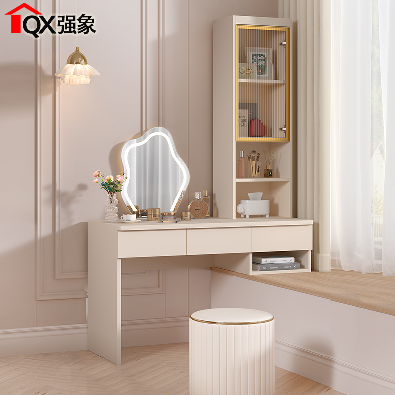奶油风梳妆台连搭飘窗书桌柜一体