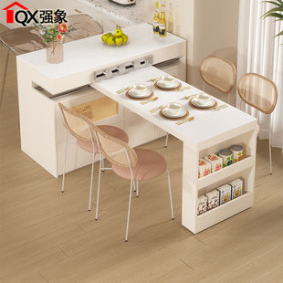 定制岛台餐桌一体可伸缩旋转中岛台小户型家用岩板吧台饭桌E41