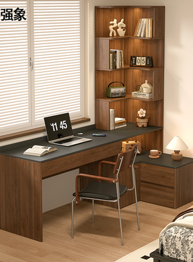 小户型转角书桌书柜带床头柜一体靠墙家用学生电脑桌书架定制L81