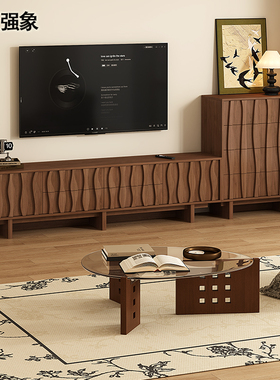 新款中古风落地电视柜客厅收纳储物柜一体小户型电视边柜斗柜D137