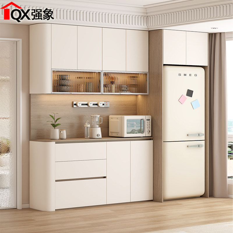 奶油中古风圆弧餐边柜嵌入式冰箱收纳柜靠墙一体储物柜子定制G369,住宅家具,餐边柜,淘宝优惠券,粉丝福利购,淘宝优惠卷