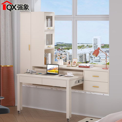 可伸缩飘窗书桌收纳柜一体定制