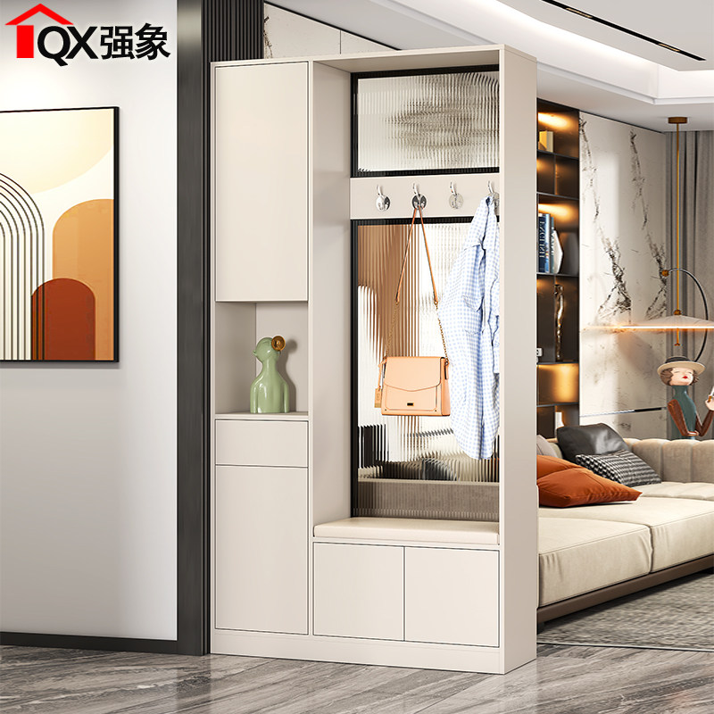 奶油风入户鞋柜玄关柜一体客厅屏风玻璃隔断柜现代简约门厅柜W16