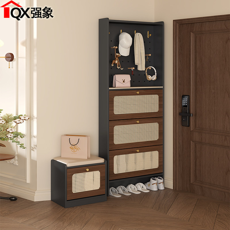 超薄翻斗鞋柜带换鞋凳家用门口极窄玄关柜挂衣架一体储物柜N96,住宅家具,鞋柜,淘宝优惠券,粉丝福利购,淘宝优惠卷