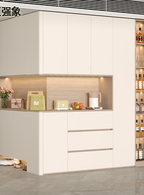 奶油风转角鞋柜餐边柜一体靠墙高柜门厅收纳储物柜酒柜定制G302