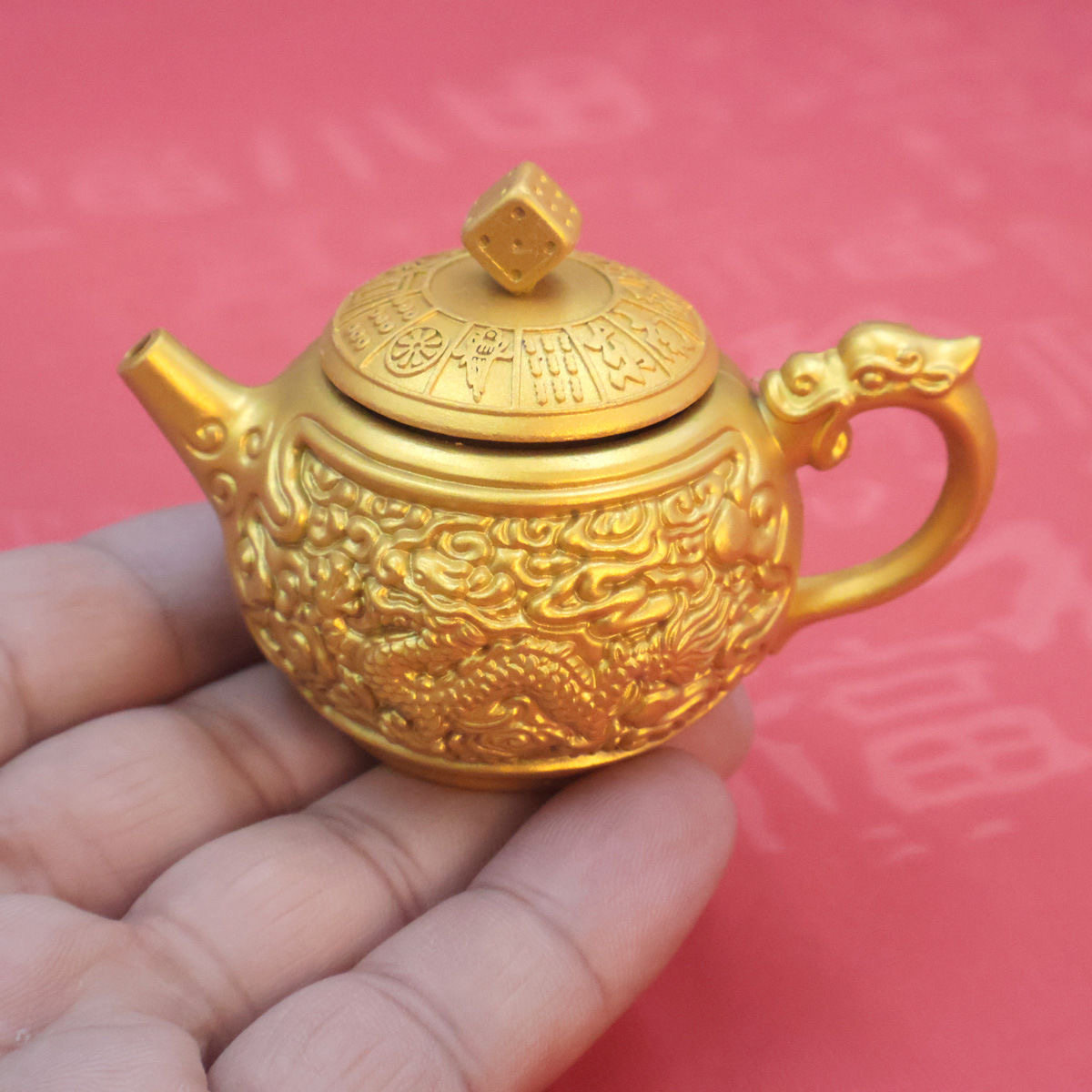 豪华麻将把把壶创意沙金色手把件解压转转可旋转金属龙凤茶壶批发