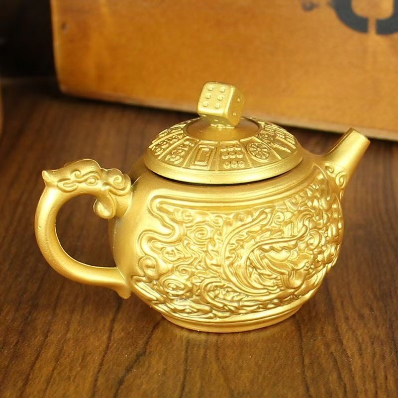 新款金色龙凤把把壶带盖旋转迷你茶壶马上胡招财进宝本命年手把件