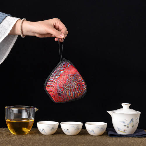 羊脂玉瓷旅行茶具一壶三杯便携