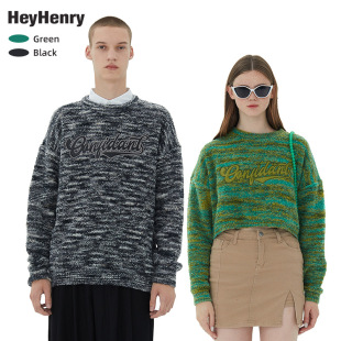 HeyHenry 秋季设计感港风复古毛衣情侣款针织bf宽松套头上衣男女