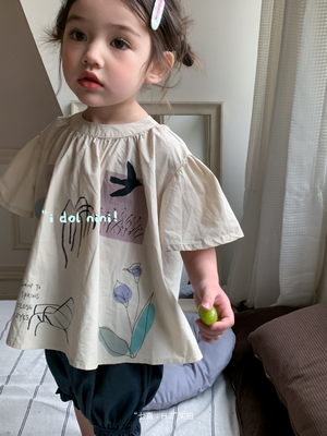 IDOLNiNi 女童2025年新款夏季新品纯棉娃娃衫