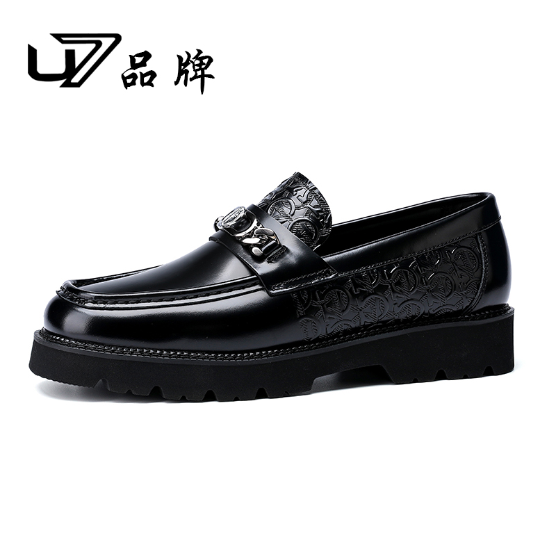 U7品牌男鞋2025新款真皮厚底潮流休闲皮鞋男头层牛皮高端商务鞋