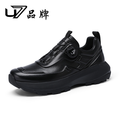 U7品牌男鞋2025新款真皮旋转纽扣休闲鞋真皮时尚舒适软底轻便男鞋