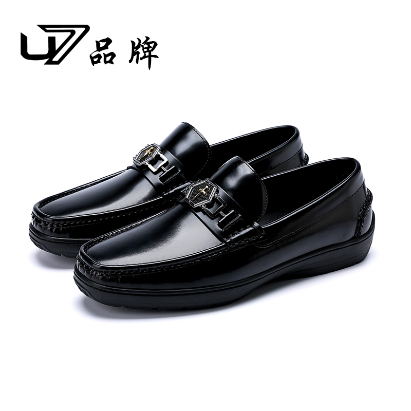 U7品牌男鞋 头层牛皮 2025新款高端真皮豆豆鞋一脚蹬商务休闲皮鞋