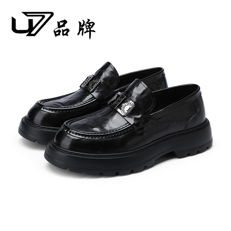 U7品牌男鞋新款真皮软底商务休闲皮鞋头层牛皮高端时尚豆豆鞋