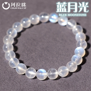 精品款 水晶手串颗颗蓝光冰种体 天然蓝月光石手链女款 珂拉咪