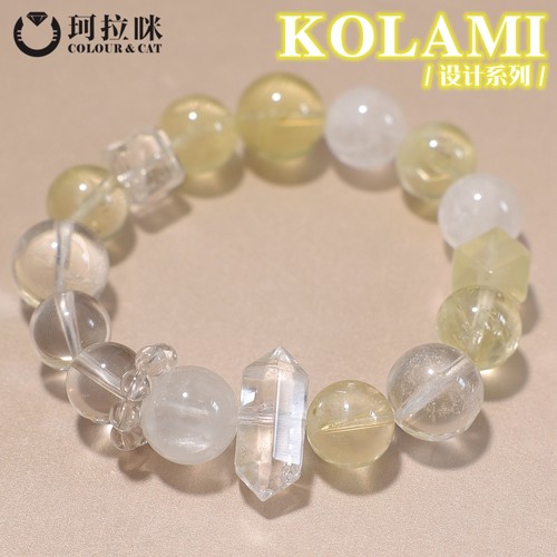珂拉咪 天然黄水晶白水晶白幽灵手链女 多宝设计水晶手串转运礼物