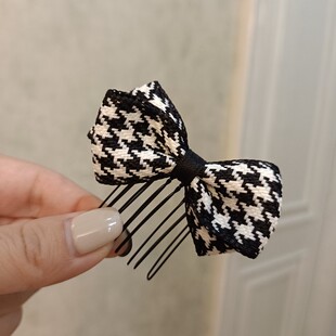 亲子韩式女童甜美黑色蝴蝶结丸子头刘海盘发迷你发卡发插发梳插梳