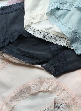 很精致的低腰款 轻薄95%纯棉纯色柔软花边无痕包臀外贸女士内裤