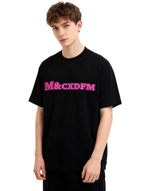 美式MC字母印花纯棉宽松短袖T恤重磅潮牌复古街头男女半袖上衣