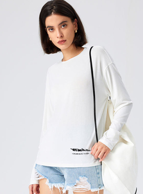 XDFM美式长袖T恤简约logo小标图案重磅纯棉男女打底衫宽松上衣