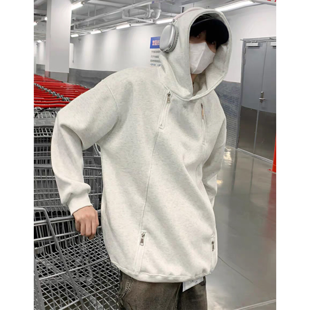 美式小众双拉链设计感连帽卫衣