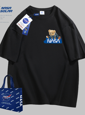 NASA SOLAR联名款夏季卡通印花男女同款纯棉潮牌圆领短袖情侣T恤i