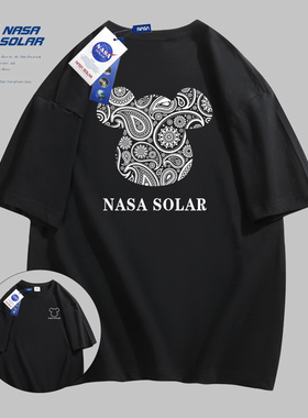 NASA新款夏季卡通印花纯棉宽松美式重磅短袖透气休闲百搭T恤男潮
