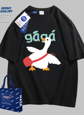 NASA SOLAR联名款夏季卡通鸭印花宽松短袖重磅t恤纯棉T恤男潮百搭