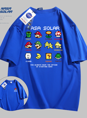 NASA联名款新款男女同款卡通印花休闲情侣青春百搭透气纯棉短袖潮