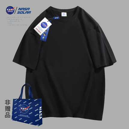 NASA SOLAR联名纯色夏季新款印花男女同款短袖纯棉情侣宽松T恤潮