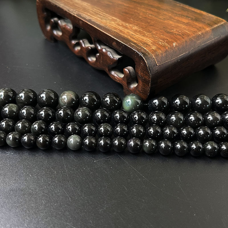 天然彩虹眼黑曜石半成品
